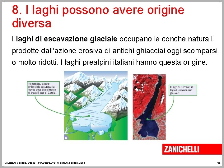 8. I laghi possono avere origine diversa I laghi di escavazione glaciale occupano le