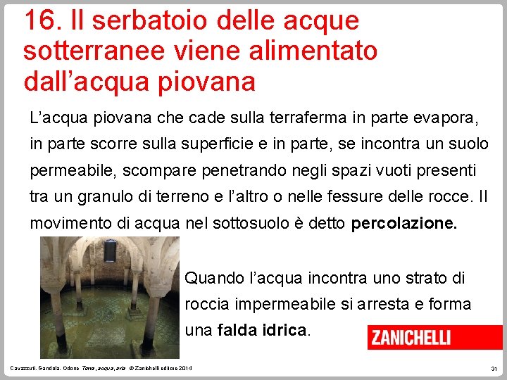 16. Il serbatoio delle acque sotterranee viene alimentato dall’acqua piovana L’acqua piovana che cade