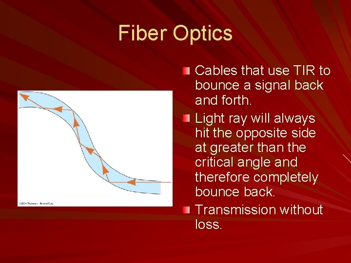 Fiber Optics Cables that use TIR to bounce a signal back and forth. Light