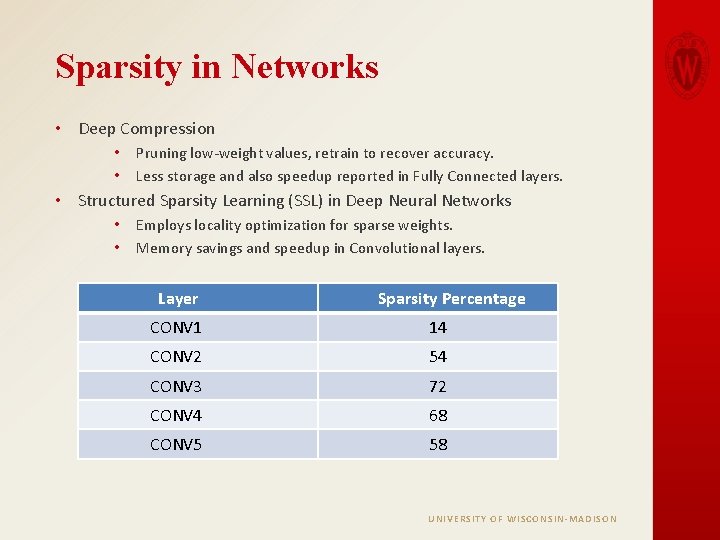 Sparsity in Networks • Deep Compression • • Pruning low-weight values, retrain to recover