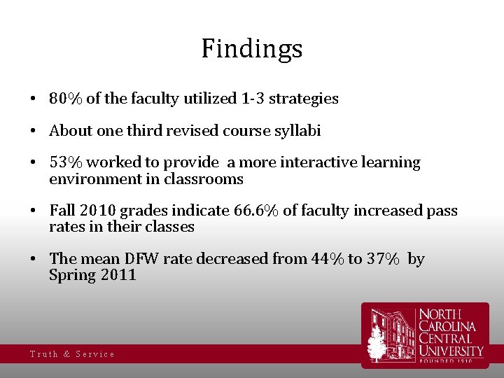 Findings • 80% of the faculty utilized 1 -3 strategies • About one third