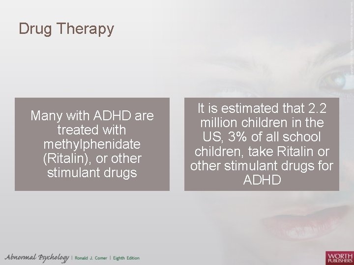Drug Therapy Many with ADHD are treated with methylphenidate (Ritalin), or other stimulant drugs