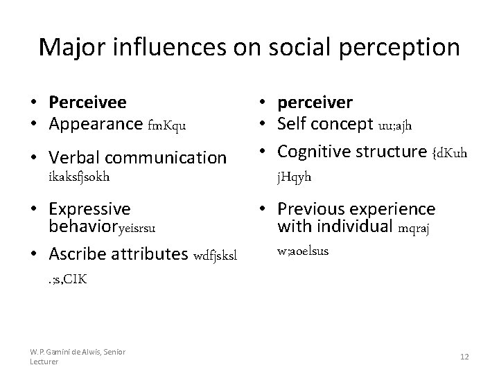 Major influences on social perception • Perceivee • Appearance fm. Kqu • Verbal communication