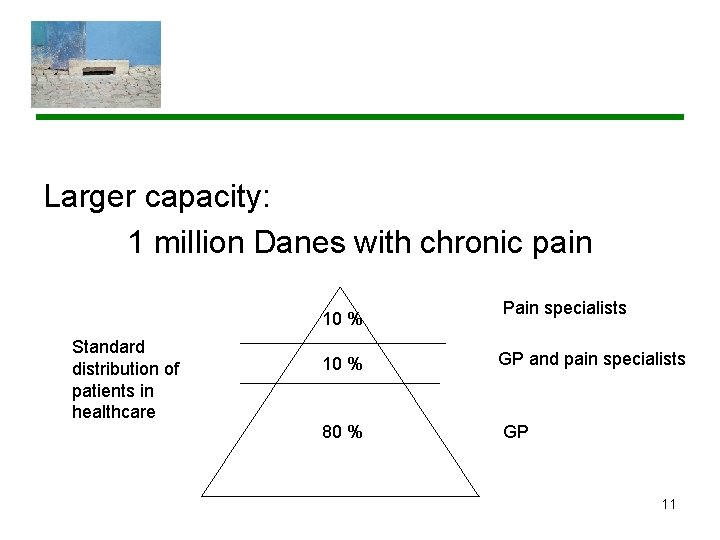 Larger capacity: 1 million Danes with chronic pain 10 % Standard distribution of patients