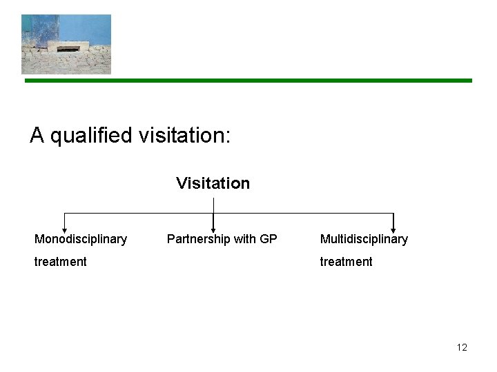 A qualified visitation: Visitation Monodisciplinary treatment Partnership with GP Multidisciplinary treatment 12 
