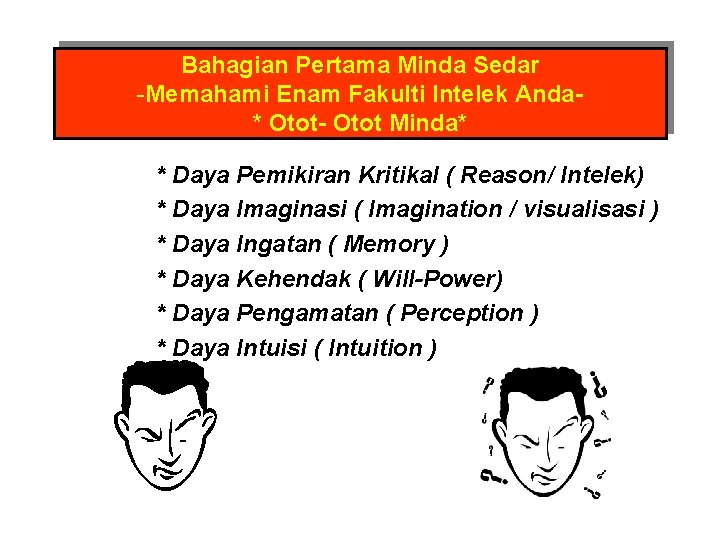 Bahagian Pertama Minda Sedar -Memahami Enam Fakulti Intelek Anda* Otot- Otot Minda* * Daya