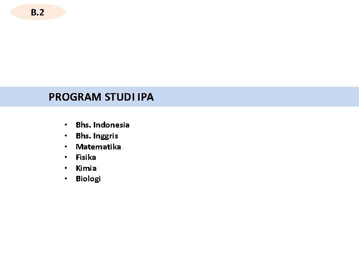 B. 2 PROGRAM STUDI IPA • • • Bhs. Indonesia Bhs. Inggris Matematika Fisika