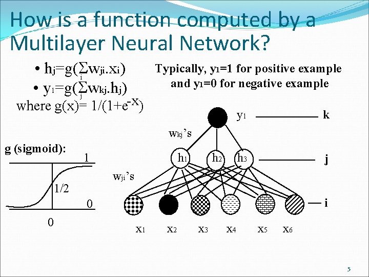 How is a function computed by a Multilayer Neural Network? • hj=g( w ji.