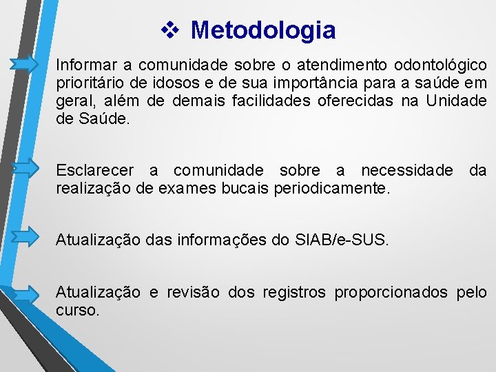 v Metodologia Informar a comunidade sobre o atendimento odontológico prioritário de idosos e de