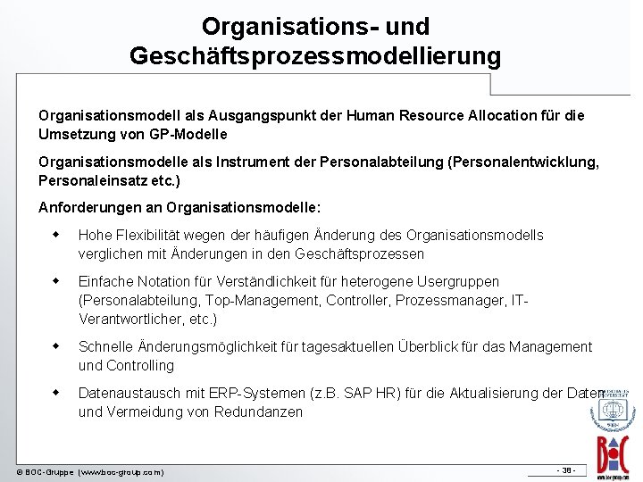 Organisations- und Geschäftsprozessmodellierung Organisationsmodell als Ausgangspunkt der Human Resource Allocation für die Umsetzung von