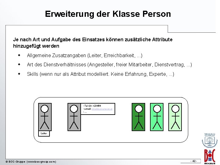 Erweiterung der Klasse Person Je nach Art und Aufgabe des Einsatzes können zusätzliche Attribute