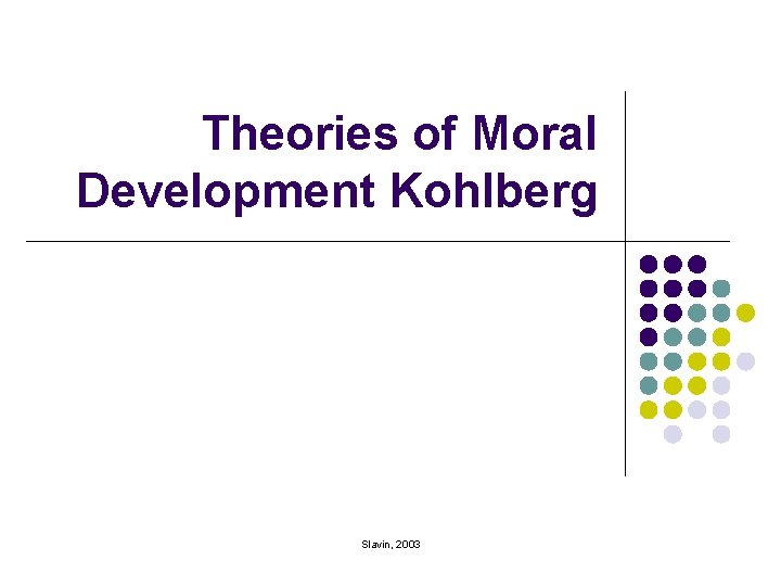 Theories of Moral Development Kohlberg Slavin, 2003 