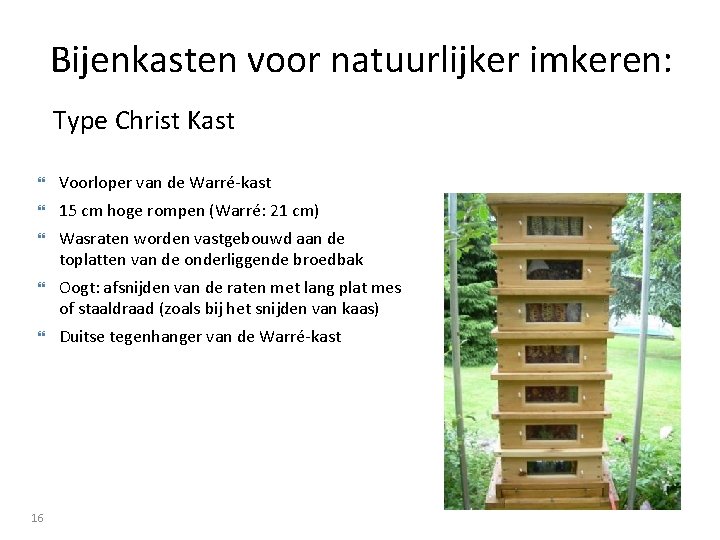 Bijenkasten voor natuurlijker imkeren: Type Christ Kast Voorloper van de Warré-kast 15 cm hoge
