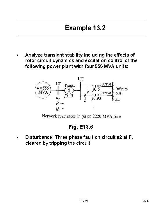 Example 13. 2 § Analyze transient stability including the effects of rotor circuit dynamics