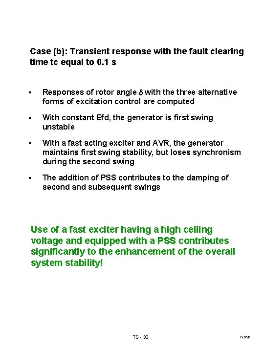 Case (b): Transient response with the fault clearing time tc equal to 0. 1