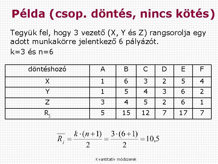 Példa (csop. döntés, nincs kötés) Tegyük fel, hogy 3 vezető (X, Y és Z)