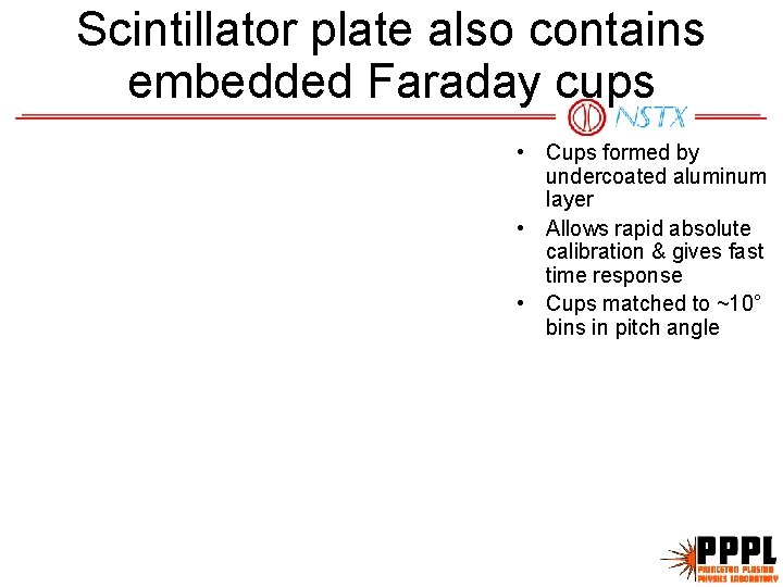 Scintillator plate also contains embedded Faraday cups • Cups formed by undercoated aluminum layer
