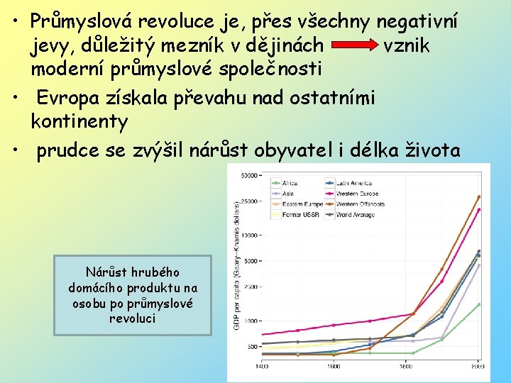  • Průmyslová revoluce je, přes všechny negativní jevy, důležitý mezník v dějinách vznik