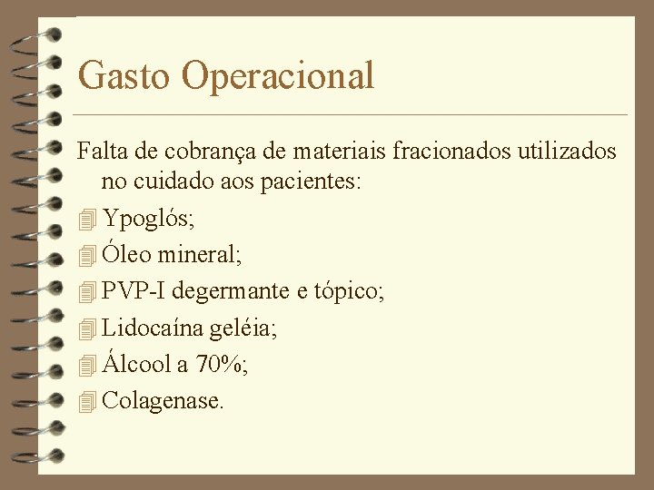 Gasto Operacional Falta de cobrança de materiais fracionados utilizados no cuidado aos pacientes: 4