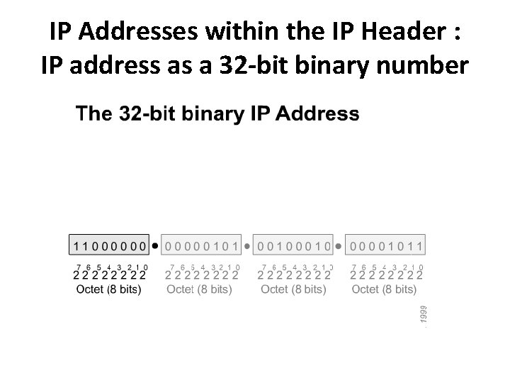 IP Addresses within the IP Header : IP address as a 32 -bit binary