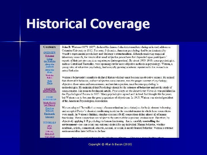 Historical Coverage Copyright © Allyn & Bacon (2010) 