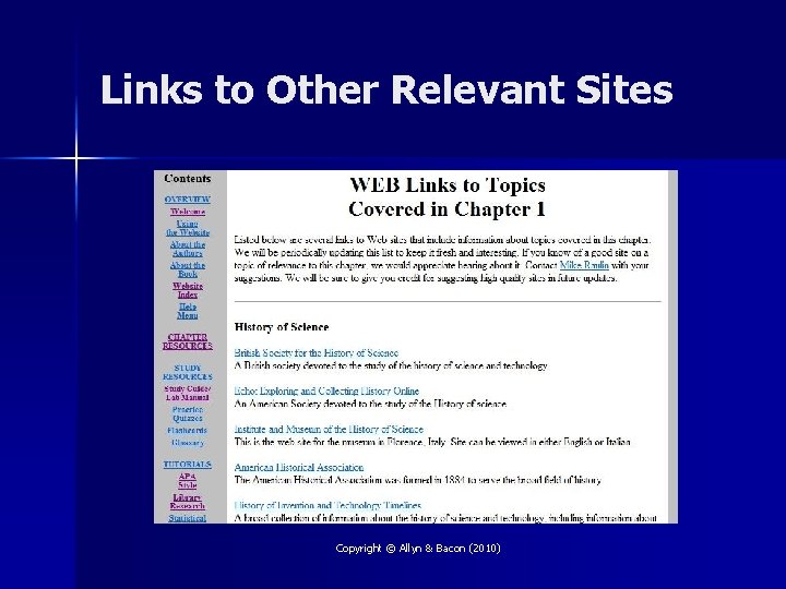 Links to Other Relevant Sites Copyright © Allyn & Bacon (2010) 