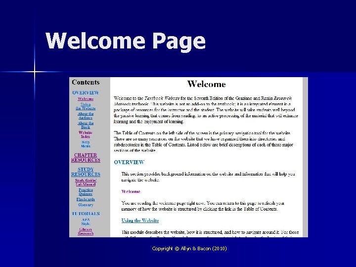 Welcome Page Copyright © Allyn & Bacon (2010) 
