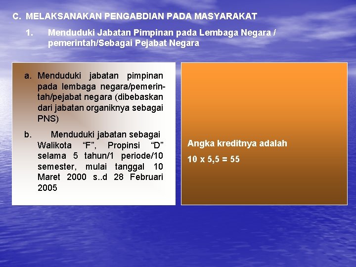 C. MELAKSANAKAN PENGABDIAN PADA MASYARAKAT 1. Menduduki Jabatan Pimpinan pada Lembaga Negara / pemerintah/Sebagai