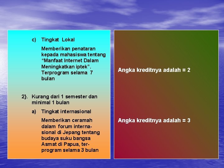 c) Tingkat Lokal Memberikan penataran kepada mahasiswa tentang “Manfaat Internet Dalam Meningkatkan iptek”. Terprogram