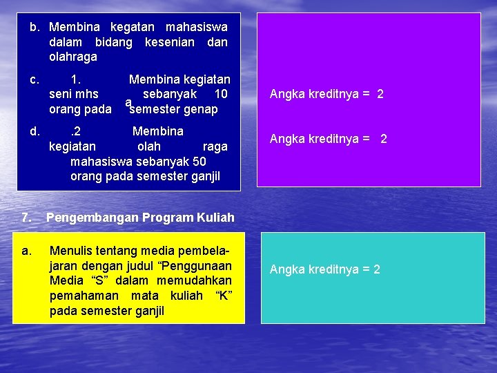 b. Membina kegatan mahasiswa dalam bidang kesenian dan olahraga c. d. 1. seni mhs