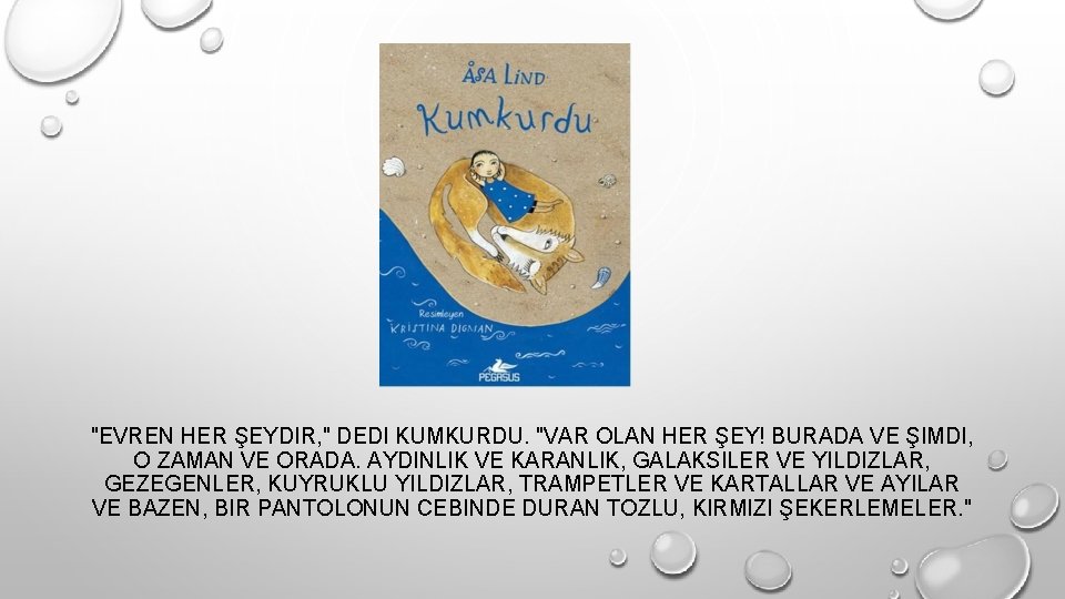 "EVREN HER ŞEYDIR, " DEDI KUMKURDU. "VAR OLAN HER ŞEY! BURADA VE ŞIMDI, O