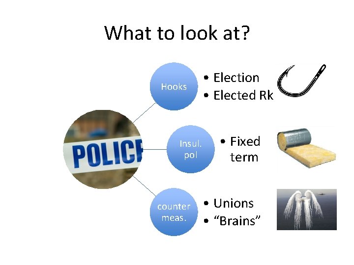 What to look at? Hooks • Election • Elected Rk Insul. pol counter meas.