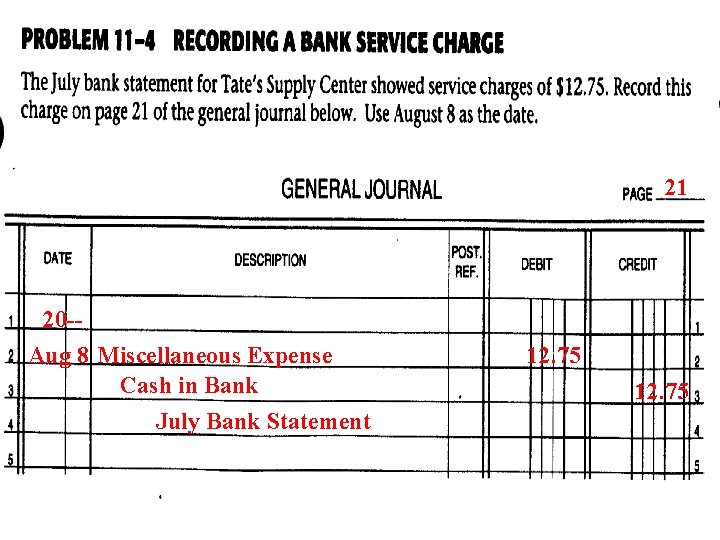 21 20 -Aug 8 Miscellaneous Expense Cash in Bank July Bank Statement 12. 75