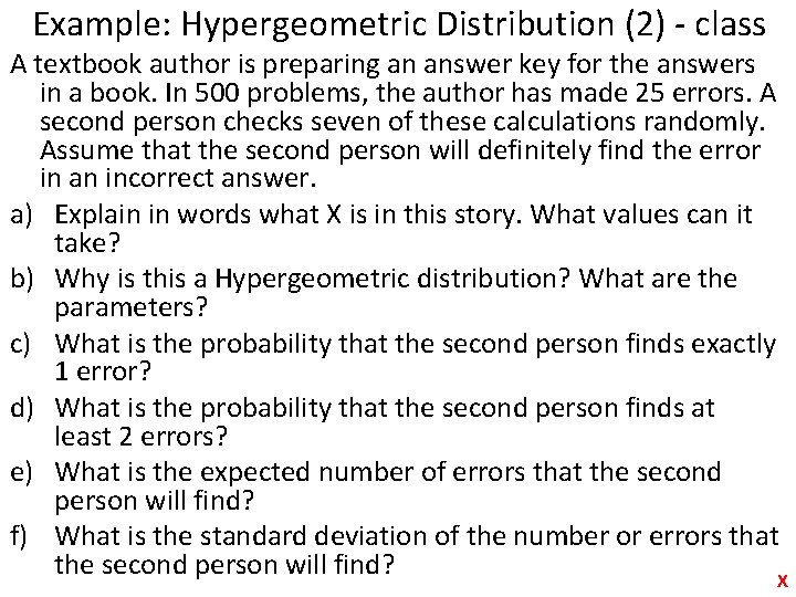 Example: Hypergeometric Distribution (2) - class A textbook author is preparing an answer key