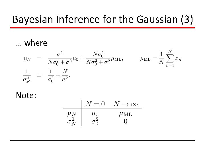 Bayesian Inference for the Gaussian (3) … where Note: Bayesian Inference for the Gaussian (3) … where Note: