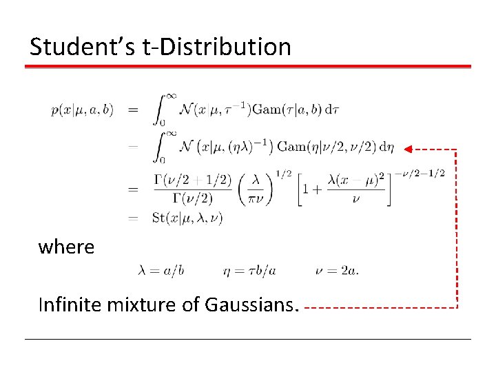 Student’s t-Distribution where Infinite mixture of Gaussians. Student’s t-Distribution where Infinite mixture of Gaussians.