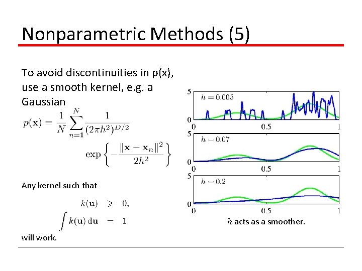 Nonparametric Methods (5) To avoid discontinuities in p(x), use a smooth kernel, e. g. Nonparametric Methods (5) To avoid discontinuities in p(x), use a smooth kernel, e. g.