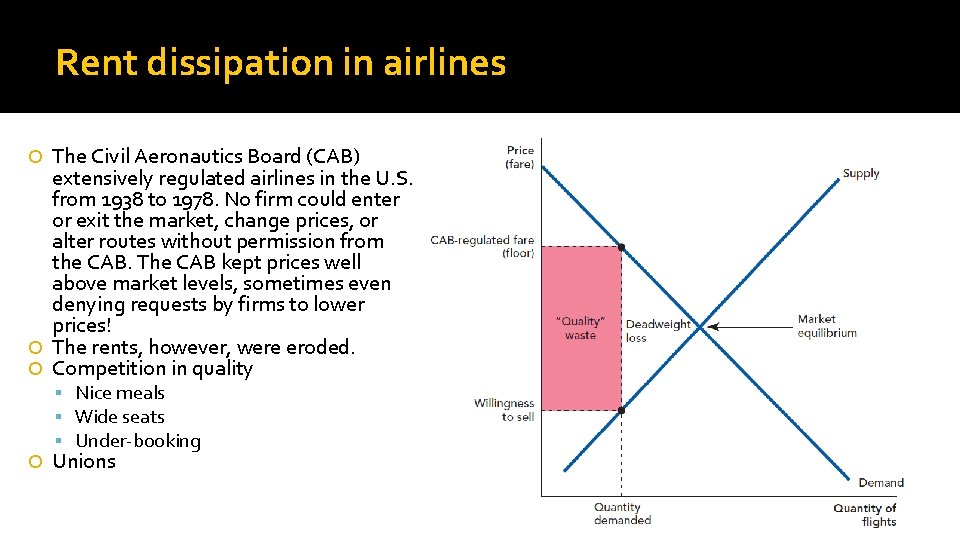 Rent dissipation in airlines The Civil Aeronautics Board (CAB) extensively regulated airlines in the