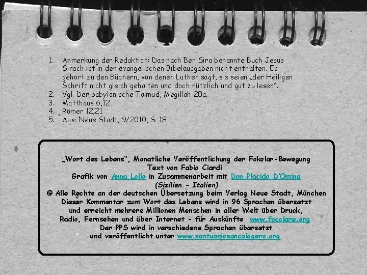 1. 2. 3. 4. 5. Anmerkung der Redaktion: Das nach Ben Sira benannte Buch
