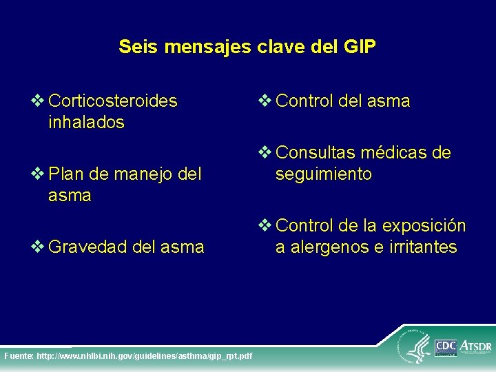 Seis mensajes clave del GIP v Corticosteroides inhalados v Plan de manejo del asma