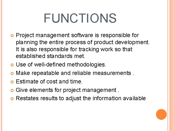FUNCTIONS Project management software is responsible for planning the entire process of product development. FUNCTIONS Project management software is responsible for planning the entire process of product development.