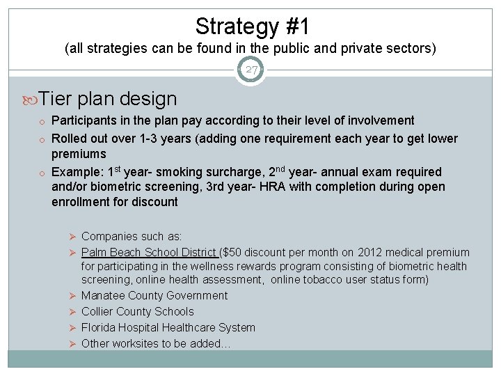 Strategy #1 (all strategies can be found in the public and private sectors) 27