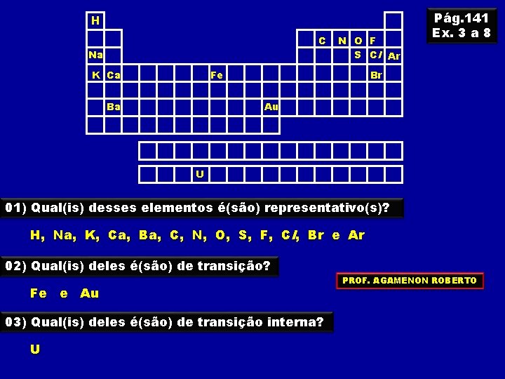 H C Na K Ca N O F S Cl Ar Fe Ba Pág. H C Na K Ca N O F S Cl Ar Fe Ba Pág.