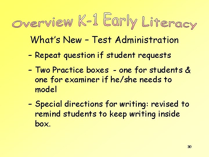 What’s New – Test Administration – Repeat question if student requests – Two Practice