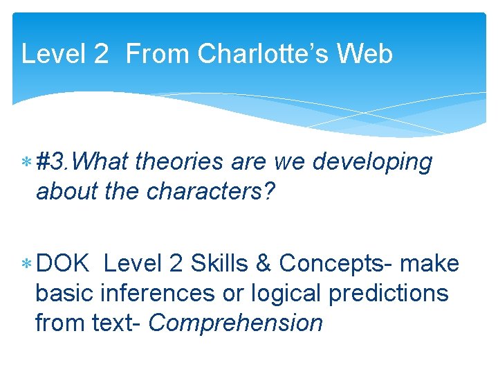 Level 2 From Charlotte’s Web #3. What theories are we developing about the characters?