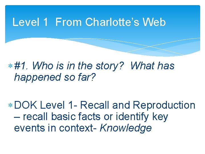 Level 1 From Charlotte’s Web #1. Who is in the story? What has happened