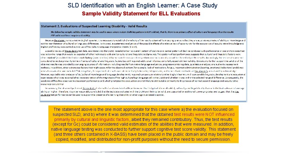 SLD Identification with an English Learner: A Case Study Sample Validity Statement for ELL