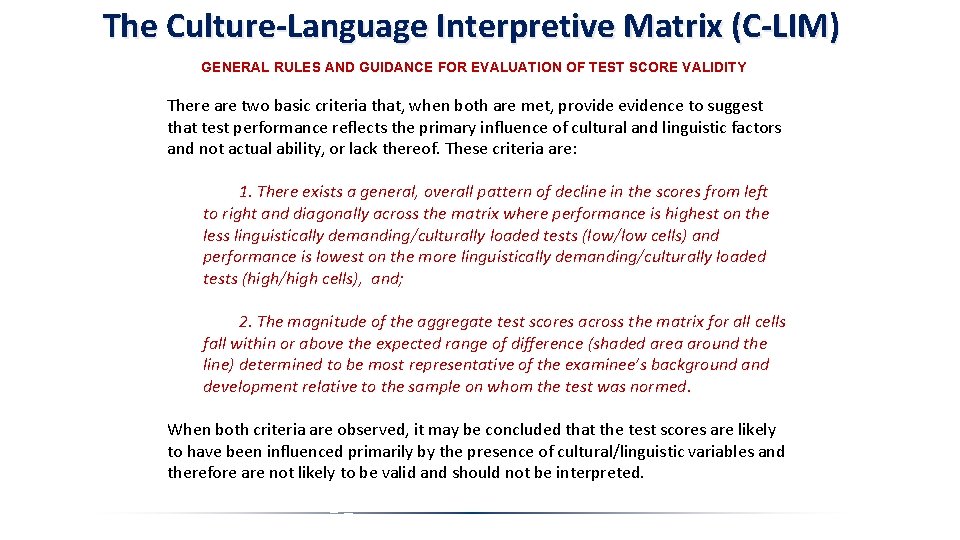 The Culture-Language Interpretive Matrix (C-LIM) GENERAL RULES AND GUIDANCE FOR EVALUATION OF TEST SCORE