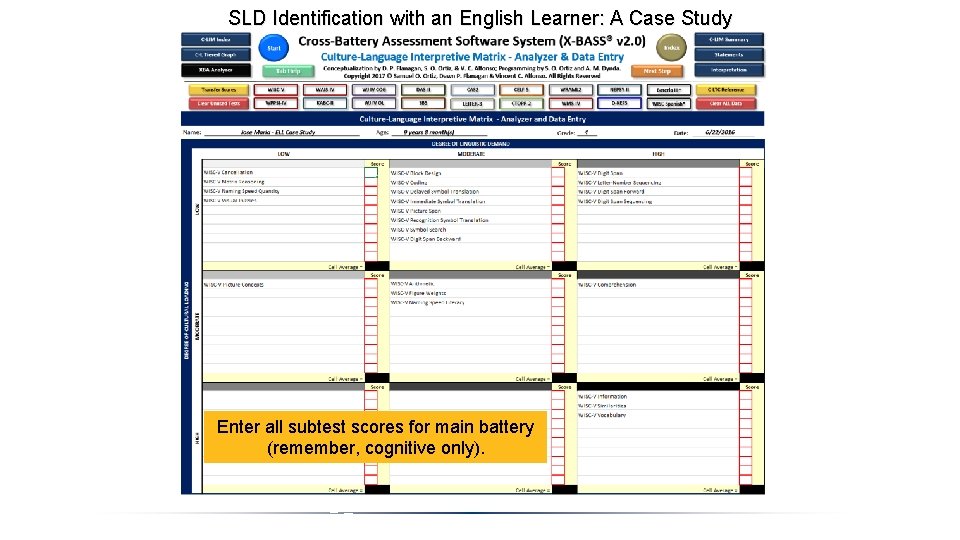 SLD Identification with an English Learner: A Case Study Enter all subtest scores for