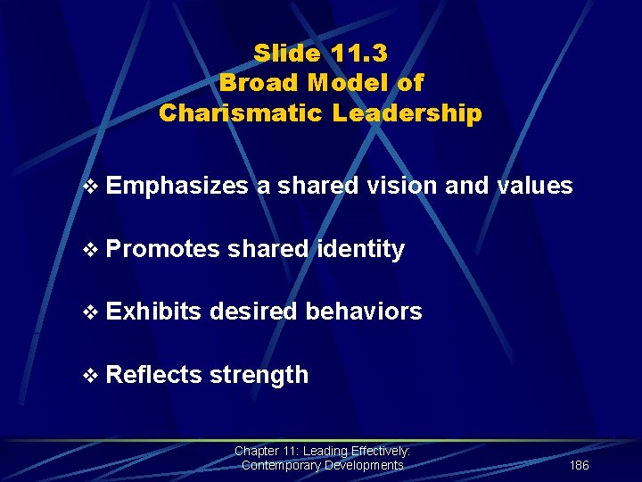 Slide 11. 3 Broad Model of Charismatic Leadership v Emphasizes a shared vision and